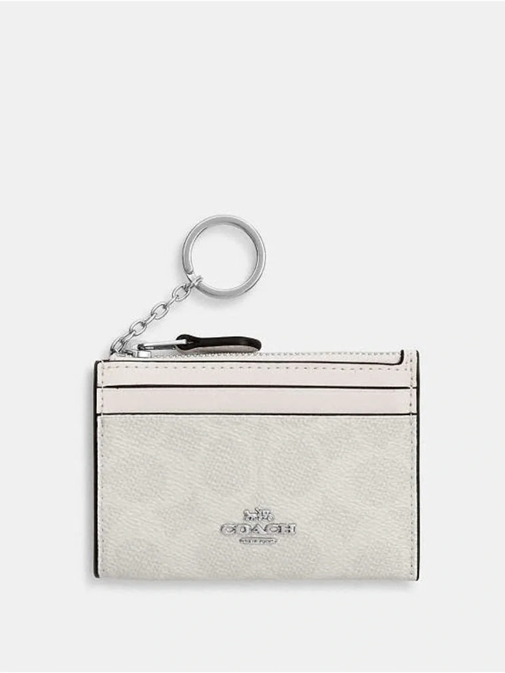 Coach Mini Skinny ID Case Chalk & Silver Leather Card Holder with Keyring, nwt